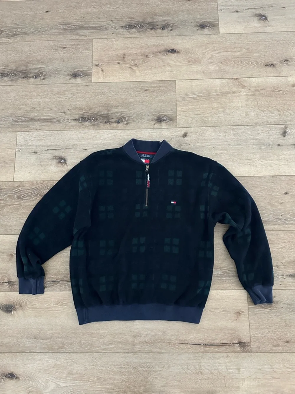 Vintage 90s Tommy Hilfiger 1/2 Zip Fleece Blackwatch Plaid Pullover Men’s L